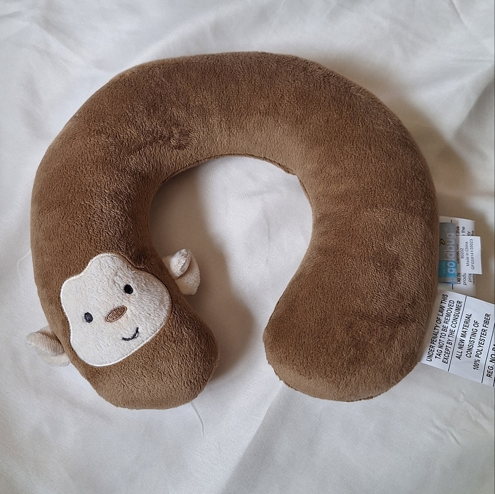 ON THE GOLDBUG Monkey Toddler Travel Neck Pillow Brown Beige